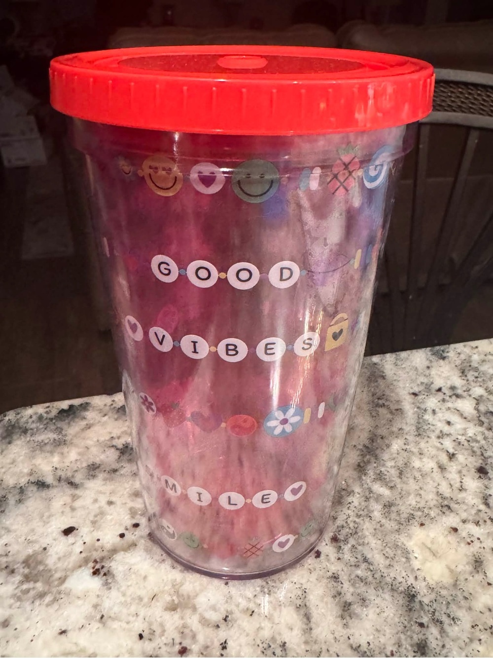 Good Vibes Red Lid Double-Wall Travel Tumbler no straw